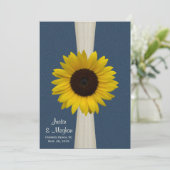 Marine Blauwe Zonnebloem en Burlap bruiloft Kaart (Staand voorkant)