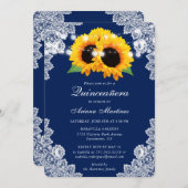 Marine Blauwe Zonnebloem Quinceañera Kaart (Voorkant / Achterkant)