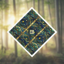 Marine Blauwgroen en Goud Moonlight Bos met Monogr