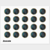 Marine Blauwgroen Waterverf & Gouden Monogram Brui Ronde Sticker (Vel)