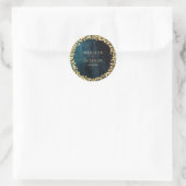 Marine Blauwgroen Waterverf & Gouden Monogram Brui Ronde Sticker (Tas)