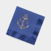 Marine Bleu Ancre nautique Mariage Monogramme Or (Gauche)