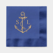 Marine Bleu Ancre nautique Mariage Monogramme Or (Recto)