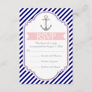 Marine bleu, ancre rose mariage nautique RSVP