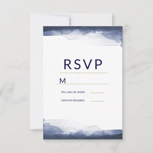 Marine Bleu Aquarelle Moderne Chic Mariage RSVP (Devant)