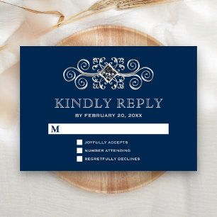 Marine Bleu Argent Flourissant RSVP
