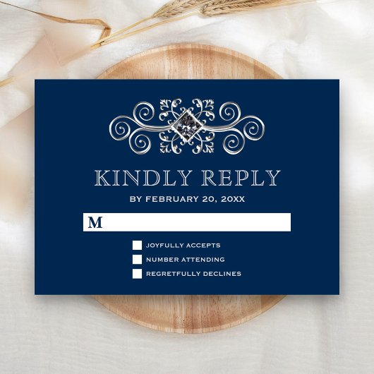 Marine Bleu Argent Flourissant RSVP