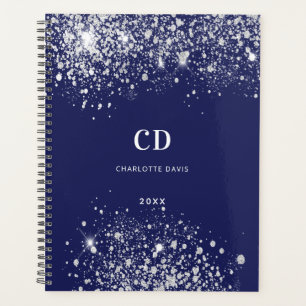 Marine bleu argent parties scintillant monogramme