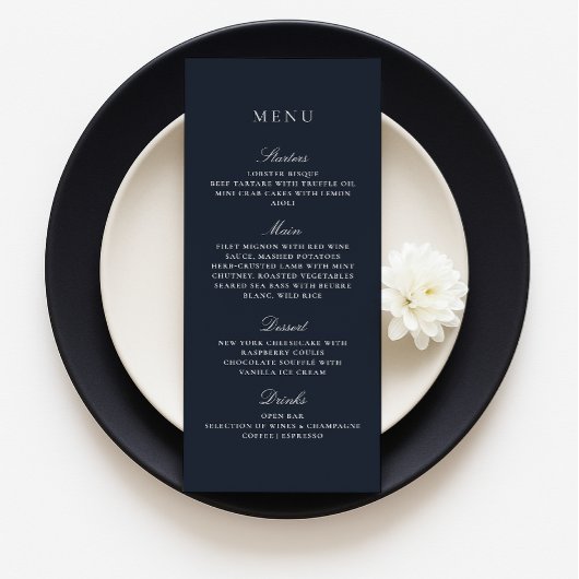 Marine Bleu Automne Hiver Élégant Menu Mariage