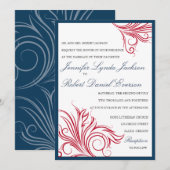 Marine bleu avec tourbillons rouges invitations de (Devant / Derrière)