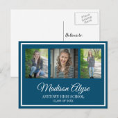 Marine Bleu Blanc 3 Photo Faire-part de graduation (Devant / Derrière)