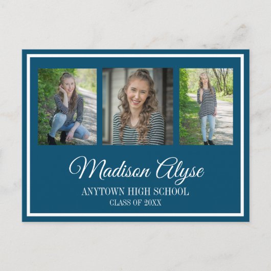 Marine Bleu Blanc 3 Photo Faire-part de graduation (Devant)