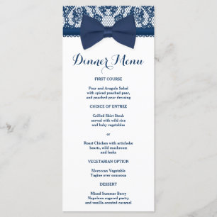 Marine Bleu & Blanc Dentelle Bow Menu Slim Dîner