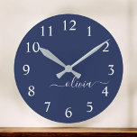 Marine Bleu Blanc moderne Script Girl Monogramme N<br><div class="desc">Monogramme simple bleu marine et blanc Nom Horloge. Cela rend le cadeau parfait pour 16 ans,  mariage,  douche nuptiale,  anniversaire,  baby shower ou bachelorette pour quelqu'un qui aime le luxe glam et les styles chic.</div>