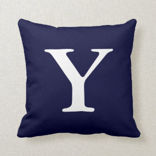 Marine Bleu Blanc Monogramme Y Jeu Oreiller
