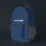 Marine bleu blanc Nom personnalisé Kids Sac à dos<br><div class="desc">Personnalisez facilement ce sac à dos simple et cool pour enfants en ajoutant votre nom ou votre texte personnalisé. Un design cool et moderne en bleu marine et blanc avec une police sans serif claire, pour un look moderne, professionnel et pointu, parfait comme cadeau personnalisé pour les étudiants de collège,...</div>