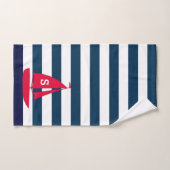 Marine Bleu Blanc rayé Monogramme Rouge Bateau Nau (Serviette à main)