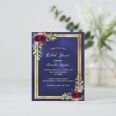 Marine bleu bordeaux floral nuptiale invitation do (Debout devant)