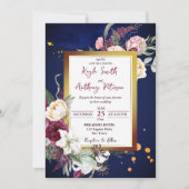 Marine bleu bordeaux rose blanc lièvre invitation (Devant)