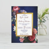 Marine bleu bordeaux rose invitation à mariage flo (Debout devant)