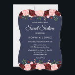 Marine Bleu Bourgogne Floral Sweet 16 Invitation<br><div class="desc">Navy Blue Burgundy Floral Sweet 16 Invitation Collection correspondante à Niche et Nest store.</div>
