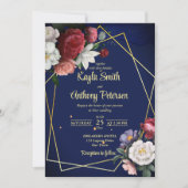 Marine bleu Bourgogne rose invitation modèle (Devant)