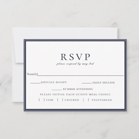 Marine Bleu Cadre Blanc Mariage RSVP Meal Choice (Devant)