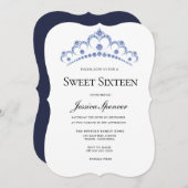 Marine Bleu Diamant Tiara Sweet 16 Invitation (Devant / Derrière)
