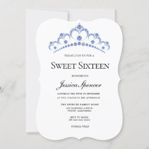 Marine Bleu Diamant Tiara Sweet 16 Invitation