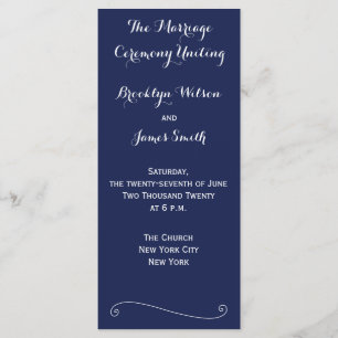 Marine Bleu Élégant programme de mariage Cartes en