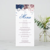 Marine bleu et mauve Floral Moderne Mariage Menus (Debout devant)