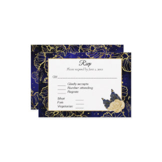 Marine bleu et or Floral RSVP