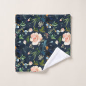 Marine bleu et rose Roses Floral Rose chic (Gant de toilette)
