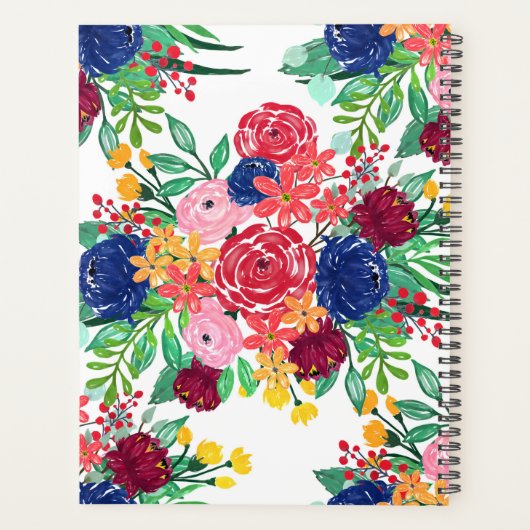 Marine bleu et rouge aquarelle boho chic Fleurs (Dos)