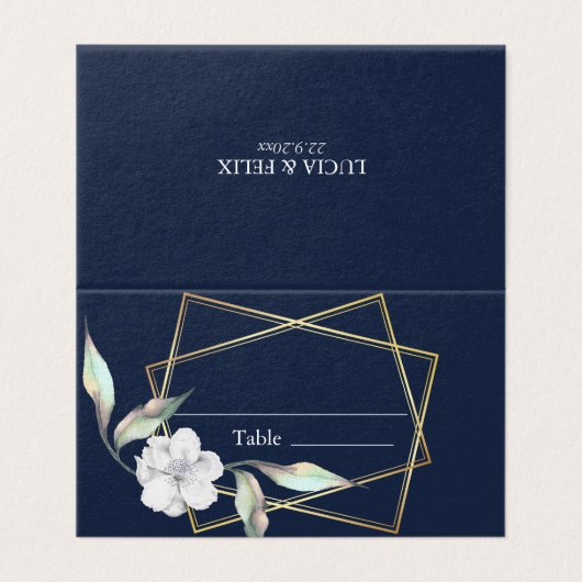Marine Bleu Floral Cadre doré Mariage Cartes de li (Extérieur déplié)