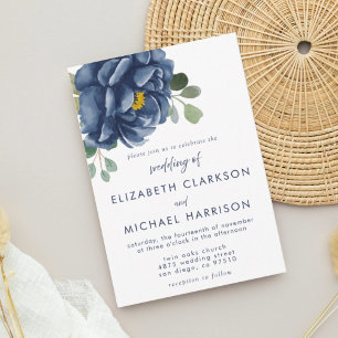 Marine bleu Floral Eucalyptus Faire-part de mariag