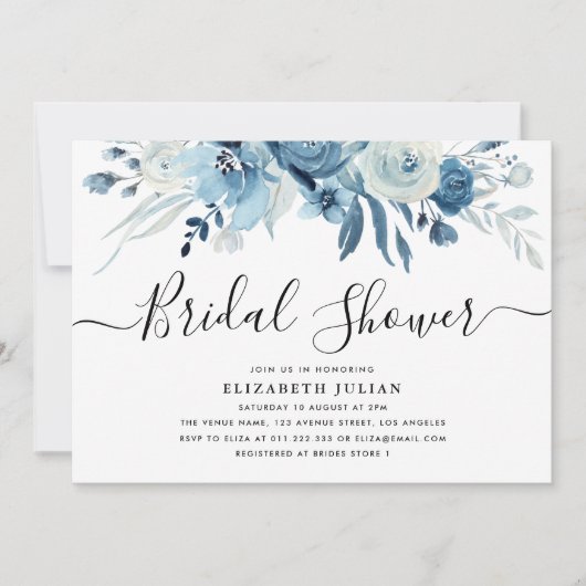 marine bleu floral nuptiale invitation (Devant)