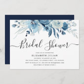 marine bleu floral nuptiale invitation (Devant / Derrière)