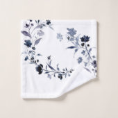 Marine bleu indigo fleurs florales aquarelle (Gant de toilette)
