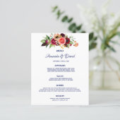 Marine bleu Mariage Menu floraux blanc bordeaux (Debout devant)