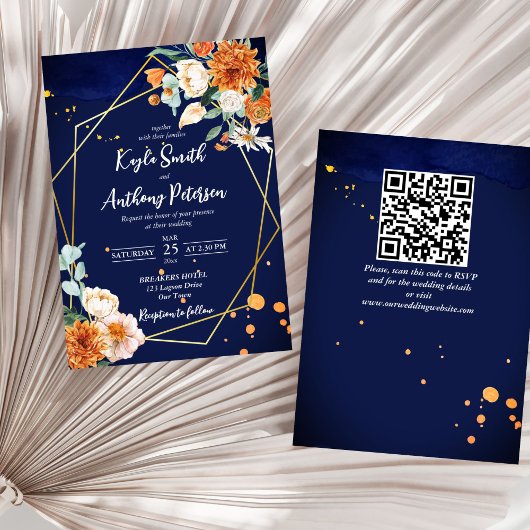 Marine bleu orange blanc roses invitation de maria