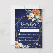 Marine bleu orange blanc roses mariage RSVP (Devant)