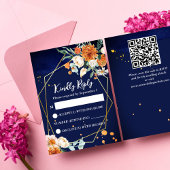 Marine bleu orange blanc roses mariage RSVP