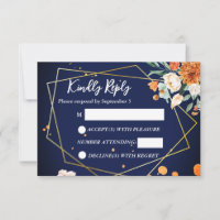 Marine bleu orange blanc roses mariage RSVP