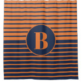Marine Bleu Orange rayé Monogramme Douche rideau (Devant)
