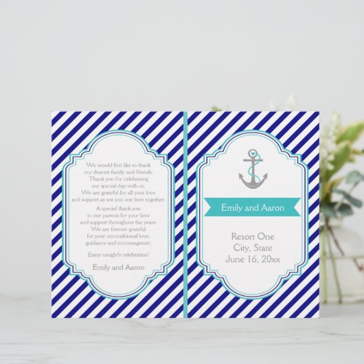 Marine bleu, programme de mariage nautique aqua (Debout devant)