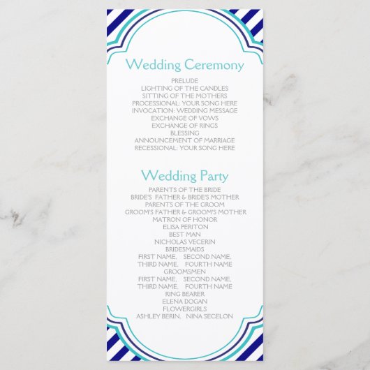 Marine bleu, programme de mariage nautique aqua (Dos)