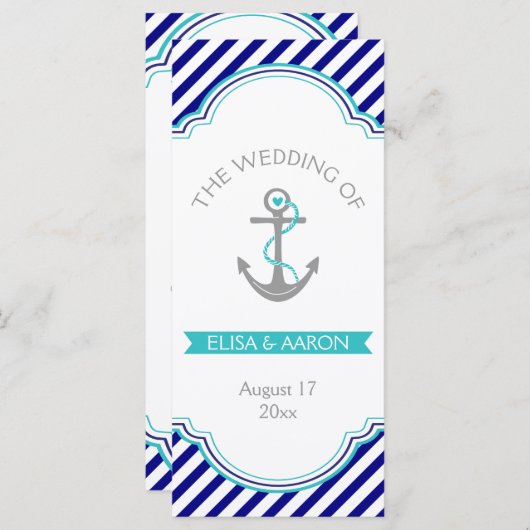 Marine bleu, programme de mariage nautique aqua (Devant / Derrière)