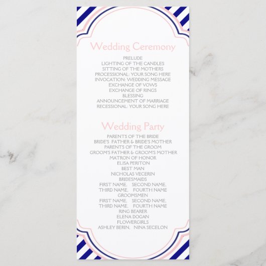 Marine bleu, programme de mariage nautique rose (Dos)