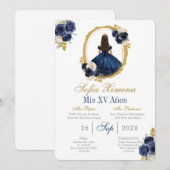 Marine bleu Quinceanera Invitation (Devant / Derrière)